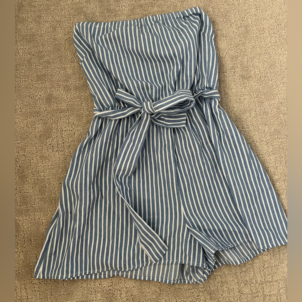 Blue and white stripe romper